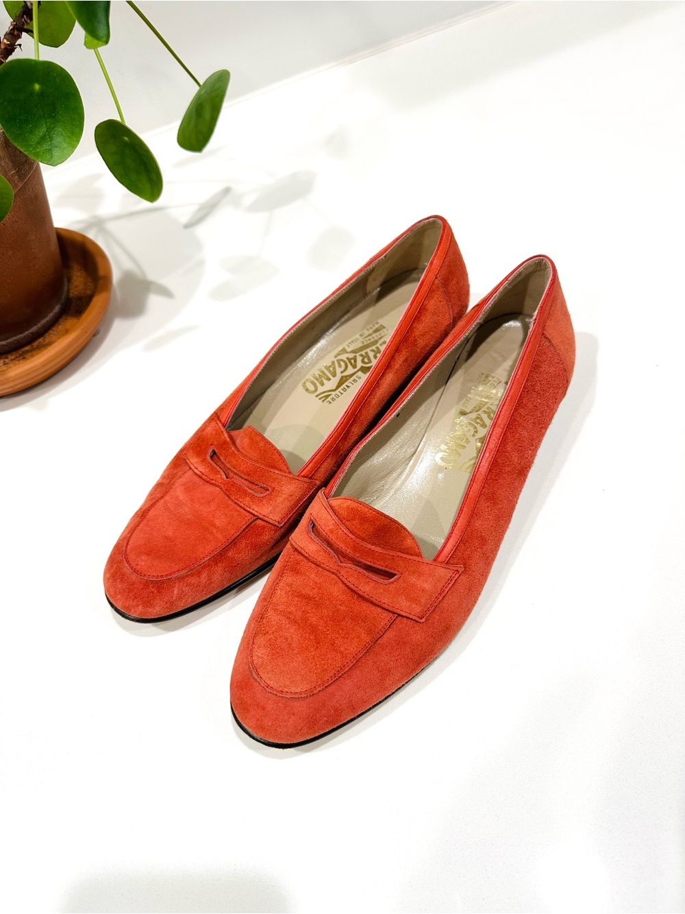 Vintage Salvatore Ferragamo Pink Salmon Suede Loafers - Women's